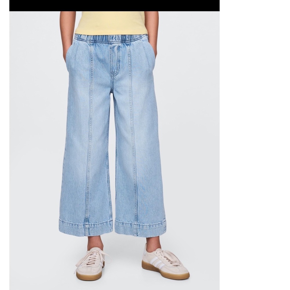 Gap Kids Easy Wide-Leg Pull-On Jeans Medium Wash Blue Denim Size M 130cm